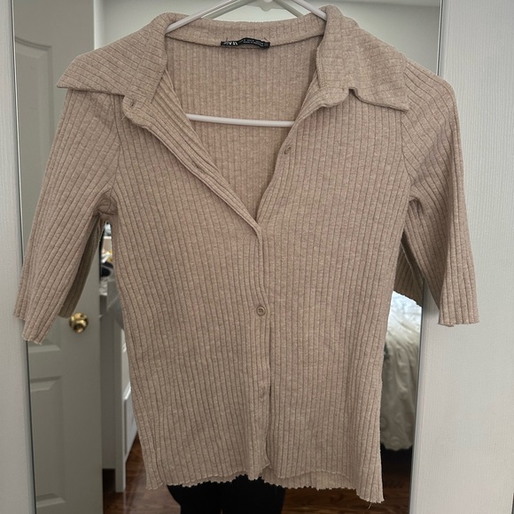 Zara Ribbed Short Sleeve Cardigan - Picture 1 of 1